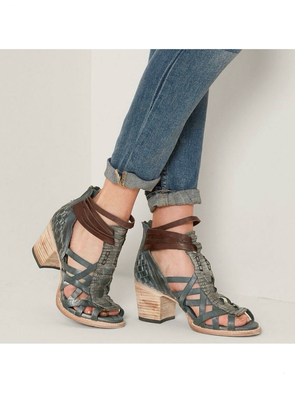 freebird Steven Penny Strappy Block Heel Sandals Boho Gladiator Zip Open Toe 10